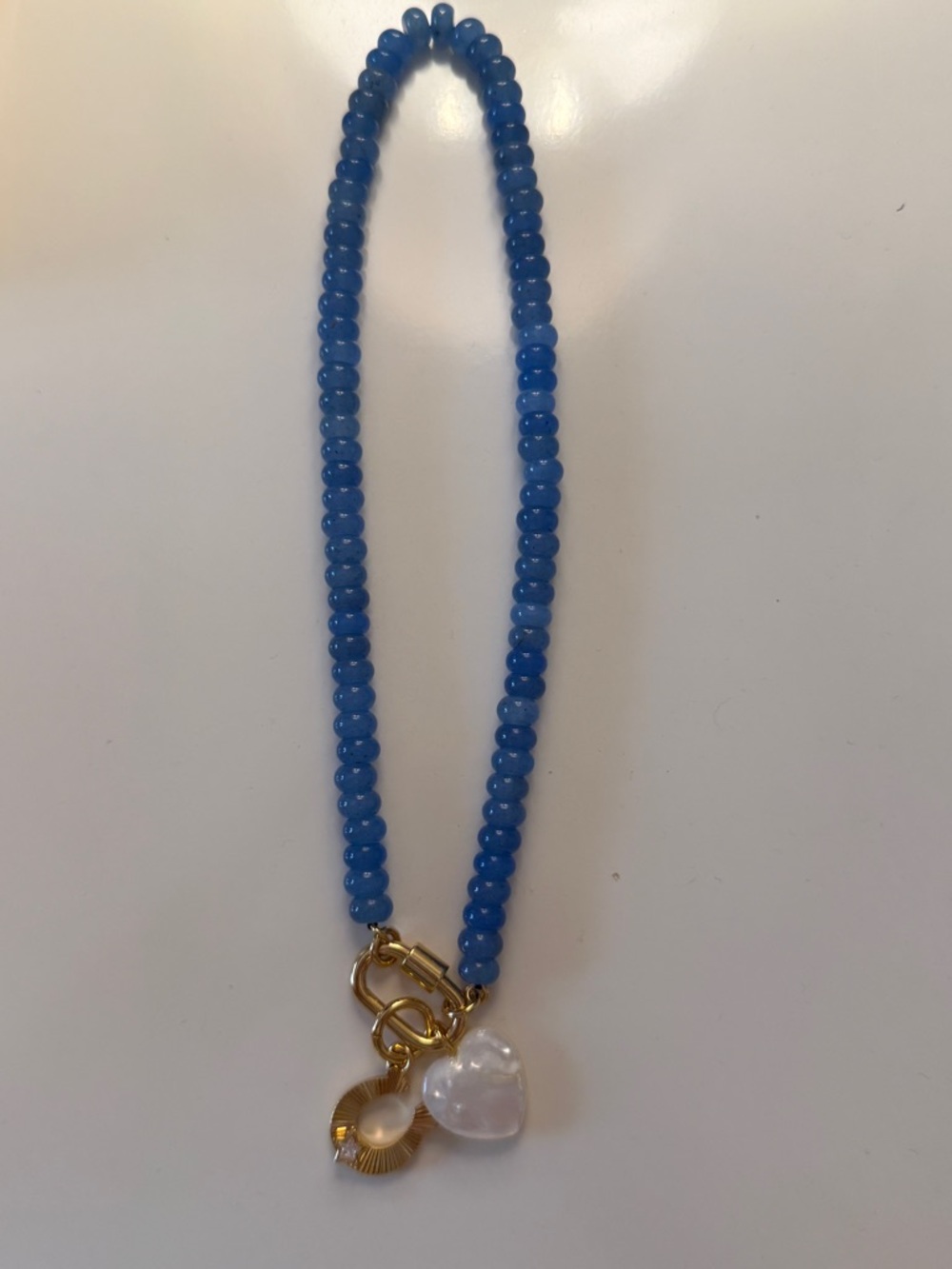 Madewell Blue Beaded Necklace with Gold and Pearl Charms